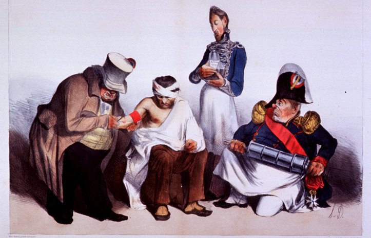 1833 French cartoon heroic medicine bloodletting and purging