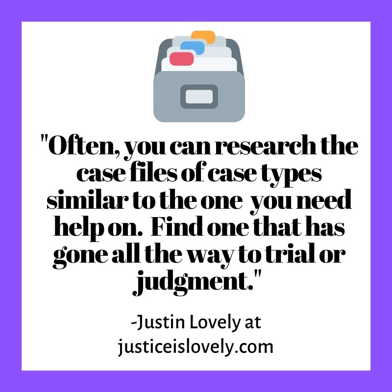 Often, you can research the case files of case types similar to the one you need help on. Find one that has gone all the way to trial or judgment.