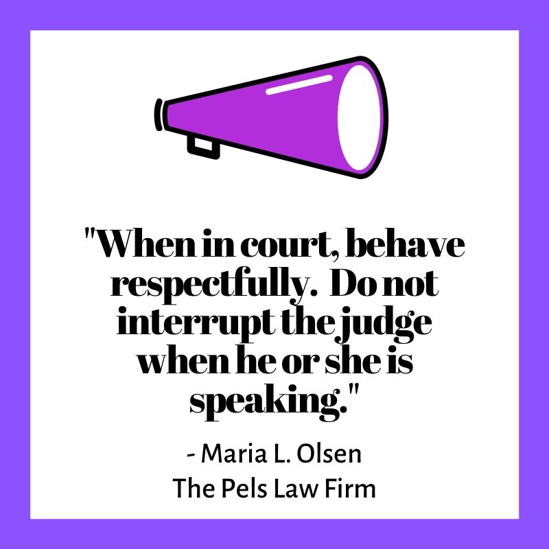 "When in court, behave respectfully. Do not interrupt the judge when he or she is speaking."